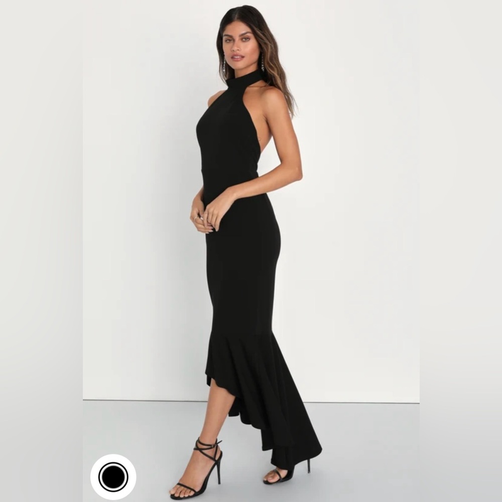 Lulu’s Elegant Grace Black Tiered Halter High-Low Maxi Dress - New with Tags XS